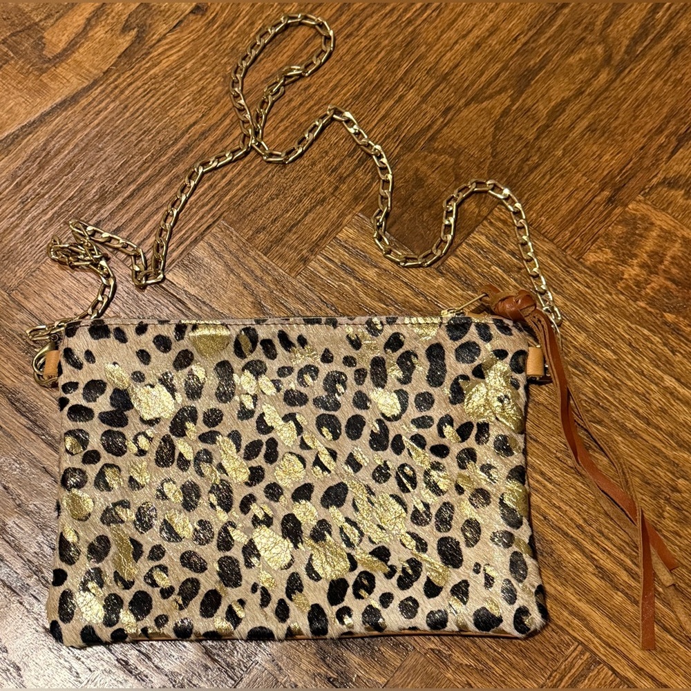 BuxieJo Artisan Cowhide Leather Gold Crossbody Bag Hair On Hide Handmade Purse